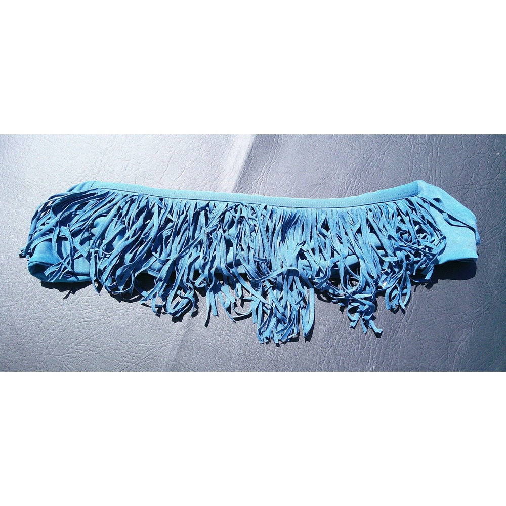 L Space Teal Blue Fringe Bandeau Bikini Top Strapless Tie Back Small Festival